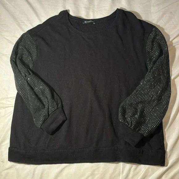 INC Womens Embellished-Sleeve Black Sweatshirt - Picture 3 of 12